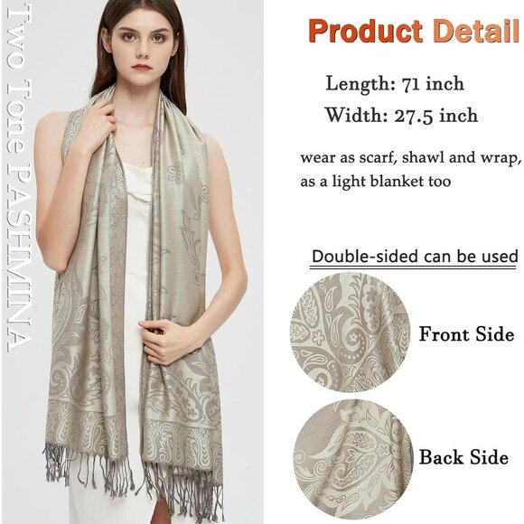 Pashmina Shawl Wrap with Ethnic - Paisley-cream - Picture 2 of 6